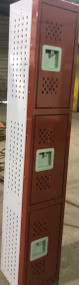 12" wide x 12" deep x 72" high New Overstock Triple Tier Burgundy 3 Lockers