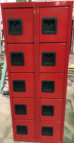 15" wide x 15" deep x 60" high Red 5 Tier Overstock Lockers 10 Lockers