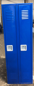 12" wide x 12" deep x 60" high New Over Stock Blue Single Tier 2 Lockers