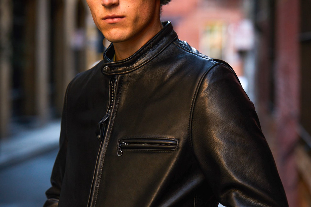 Waxed Natural Pebbled Cowhide Cafe Leather Jacket