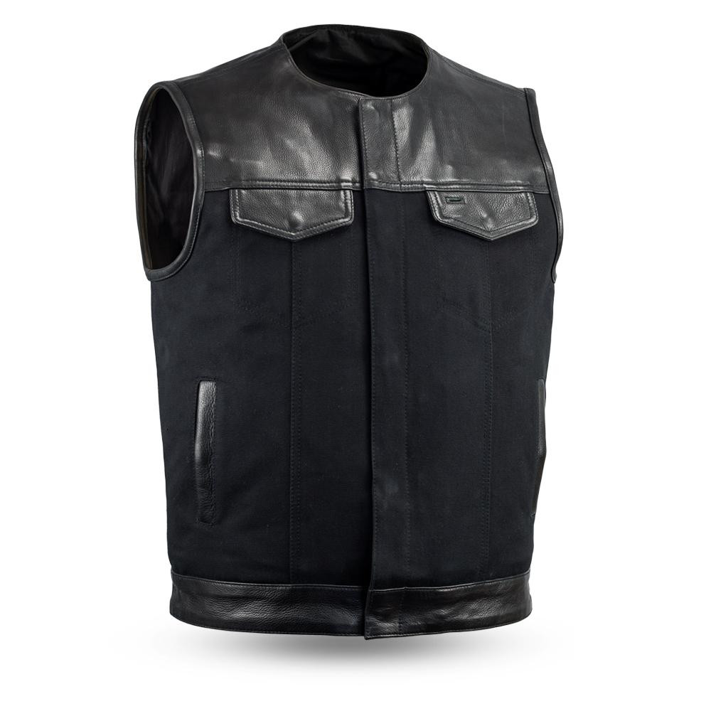 leather/Canvas Motorcycle vest with no Collar