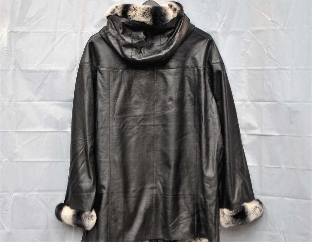 Women leather aline with  fur hood /fur sleeves