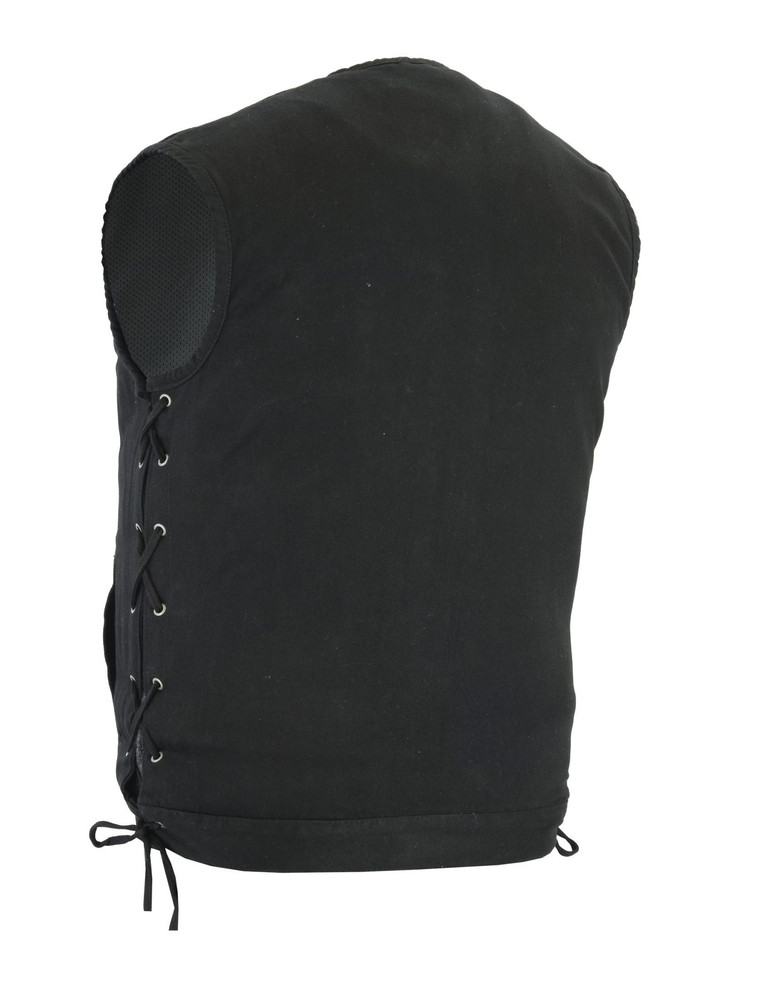 Men's Black Denim Club Vest w/Leather Trim | Hudson Leather