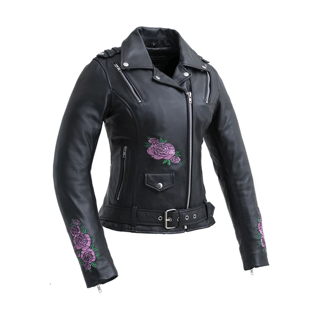 Leather Motorcycle Jacket - Women's - Studs - Lambskin - Lacing - 6827-00-UN