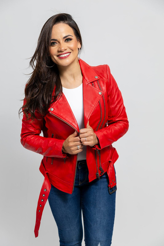 Woman's Red Biker Leather Jacket