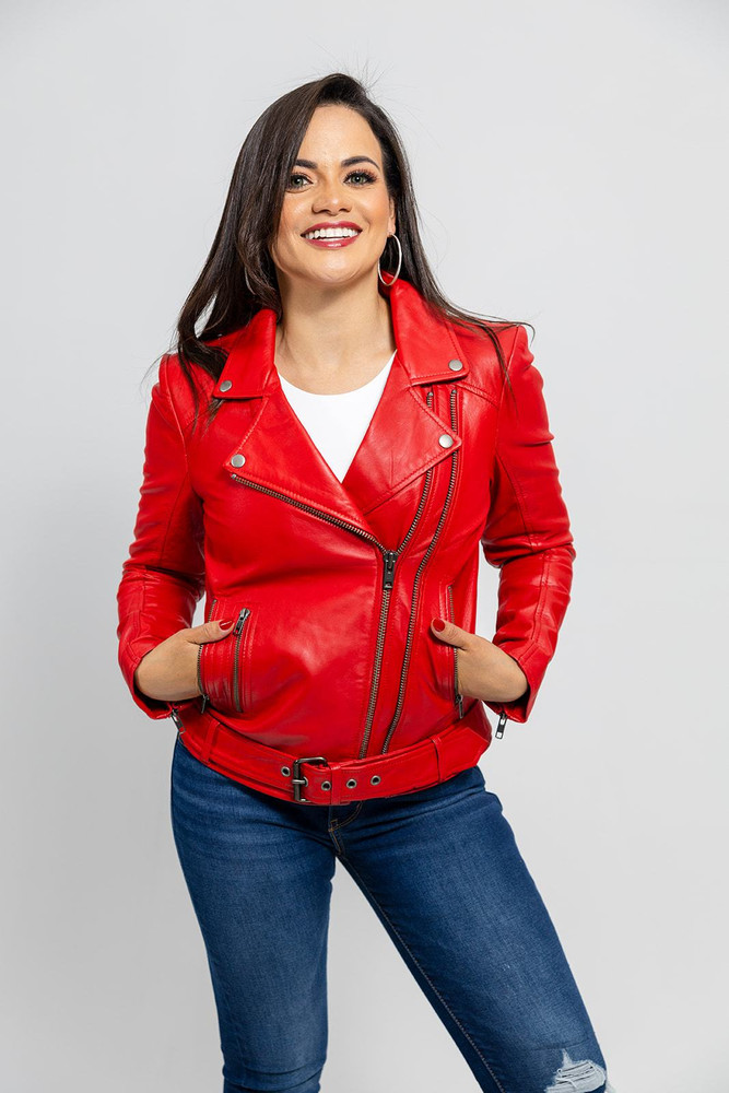 Women's Leather Jacket | Sienna Red Biker Jacket | KC Leather Co - KC  Leather Co.