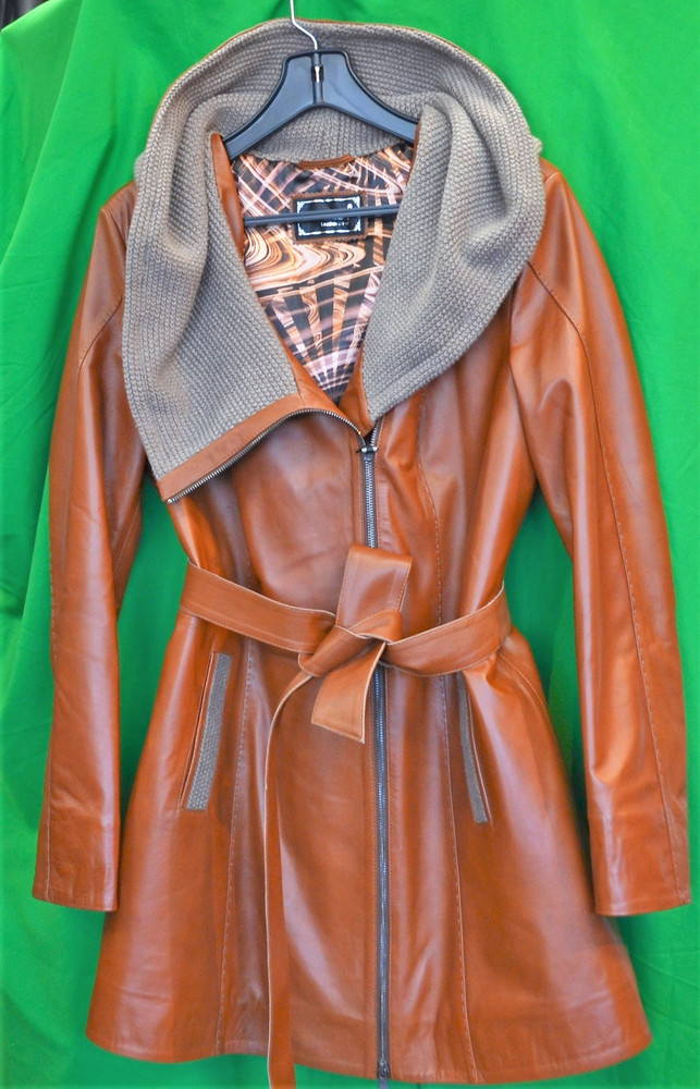 Ladies Car Coat 32 inch length Cognac Color