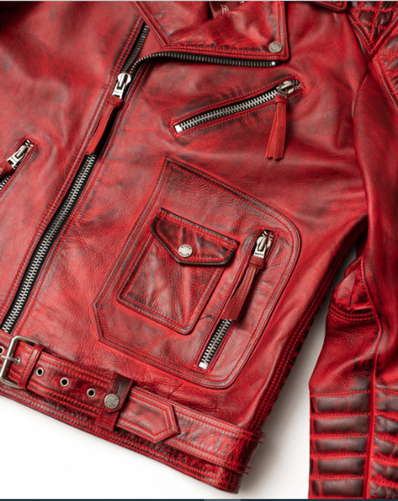 Men's Burnished Red Motorcycle Leather Jacket 