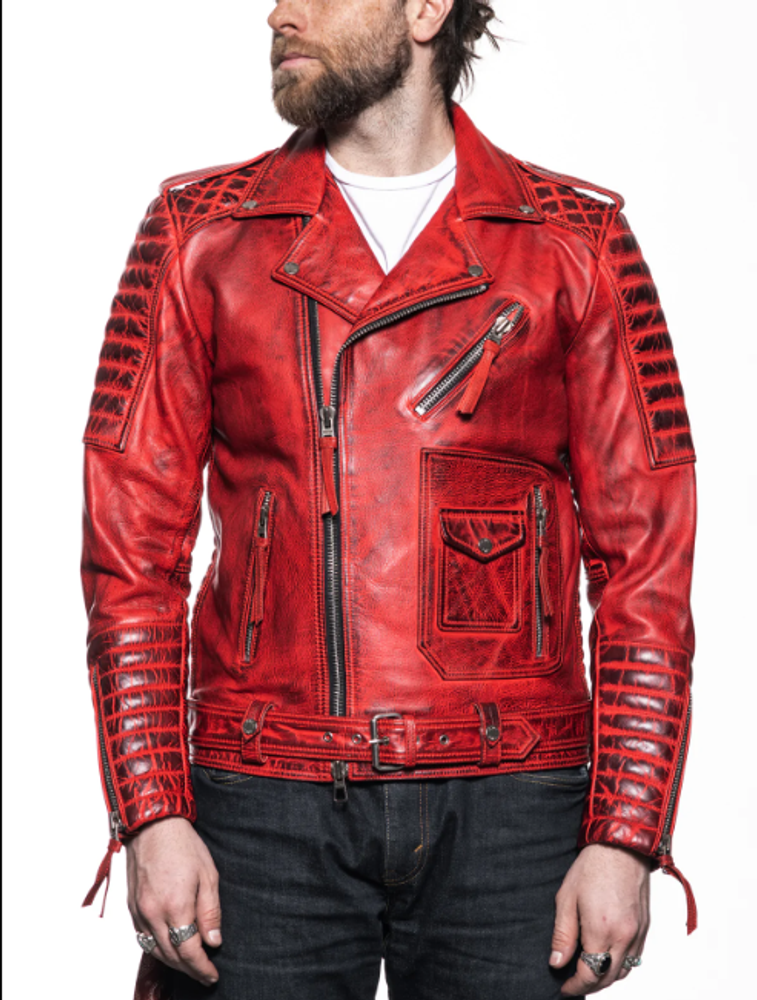 Custom Order To Make  Men's Burnished Red Motorcycle Leather Jacket 