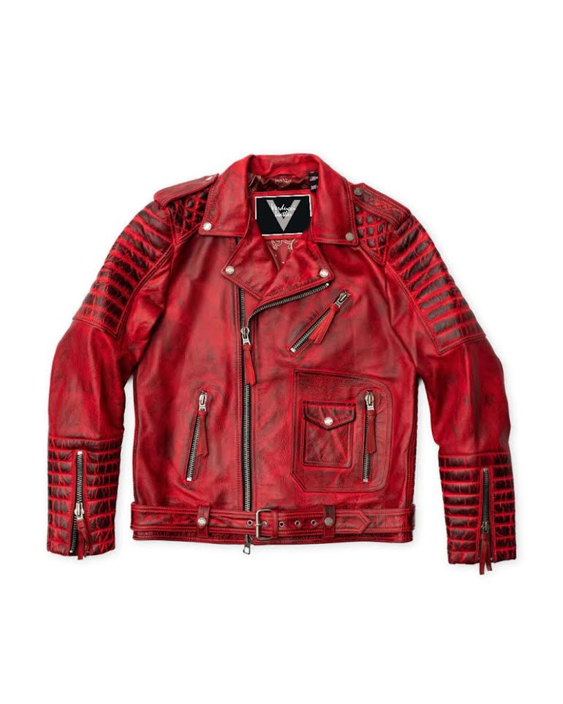 Custom Order To Make  Men's Burnished Red Motorcycle Leather Jacket 