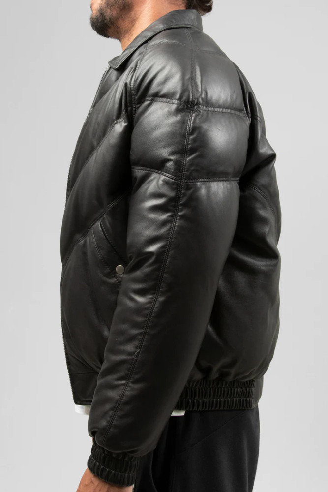 Bomber Goose Down Men's Puffer Leather Jacket 