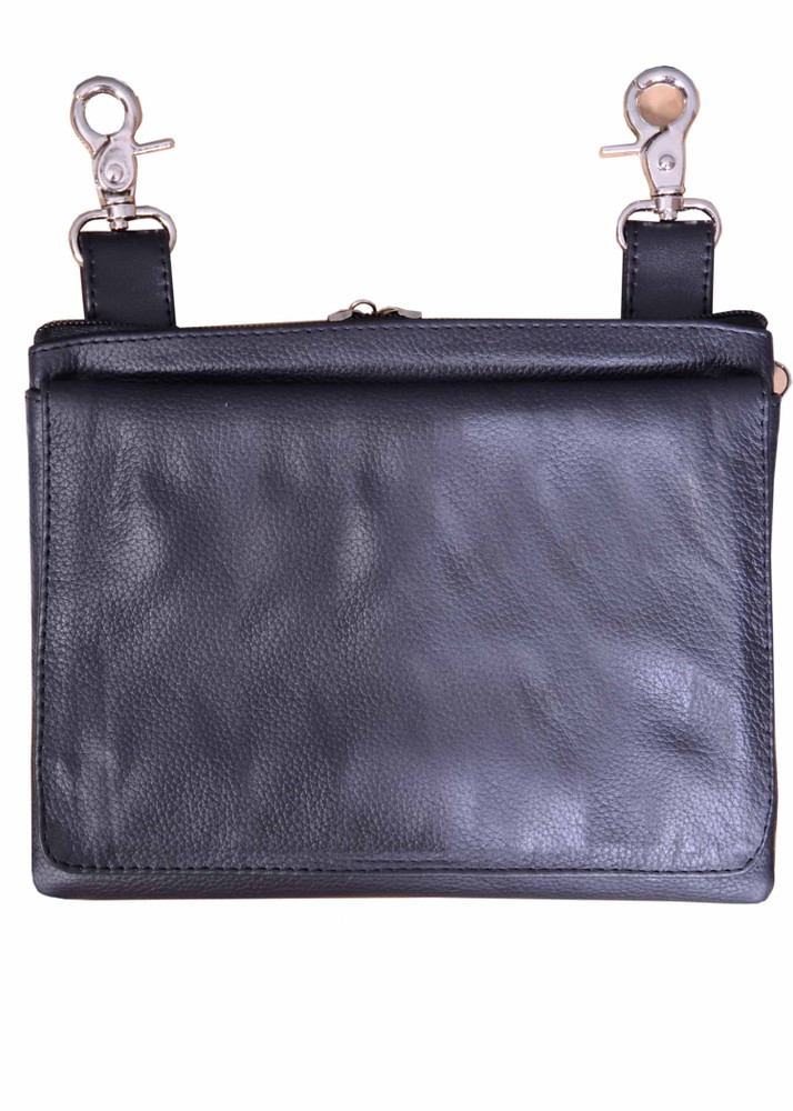 Leather Belt Bag Hip Purse Plain Black