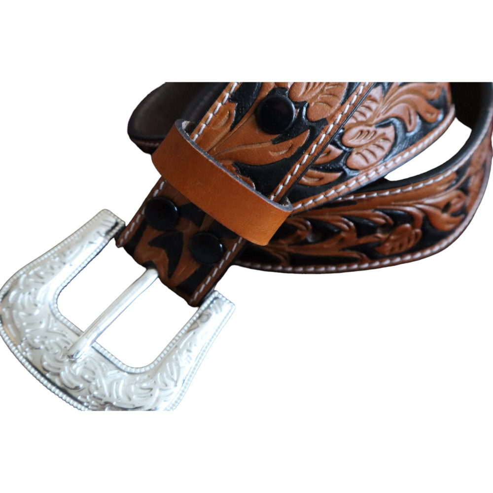 Shop Mens Floral Embossed Western Leather Belt Online - SUNSET LEATHER