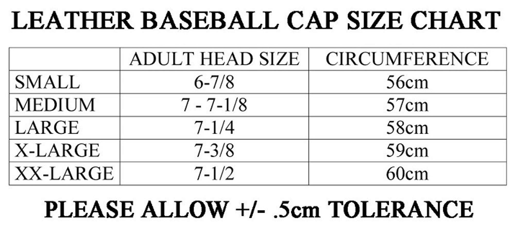 Baseball Cap Size Chart