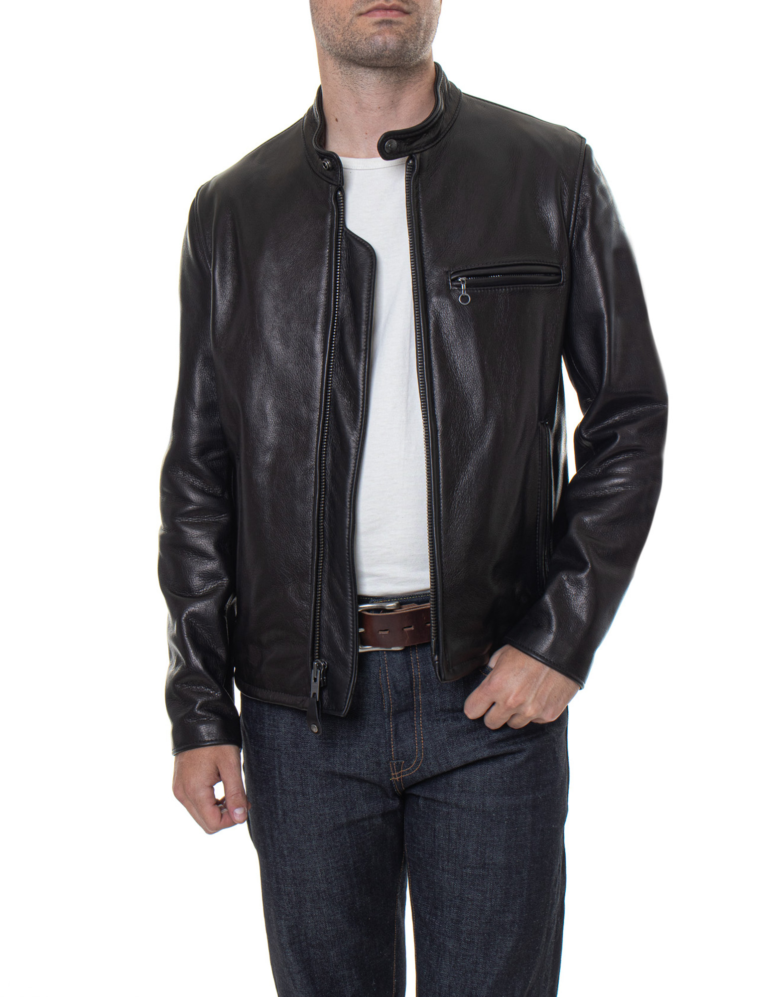 Schott NYC Waxed Natural Pebbled Cowhide Café Leather Jacket (530) - Men's  Clothing, Traditional Natural shouldered clothing, preppy apparel