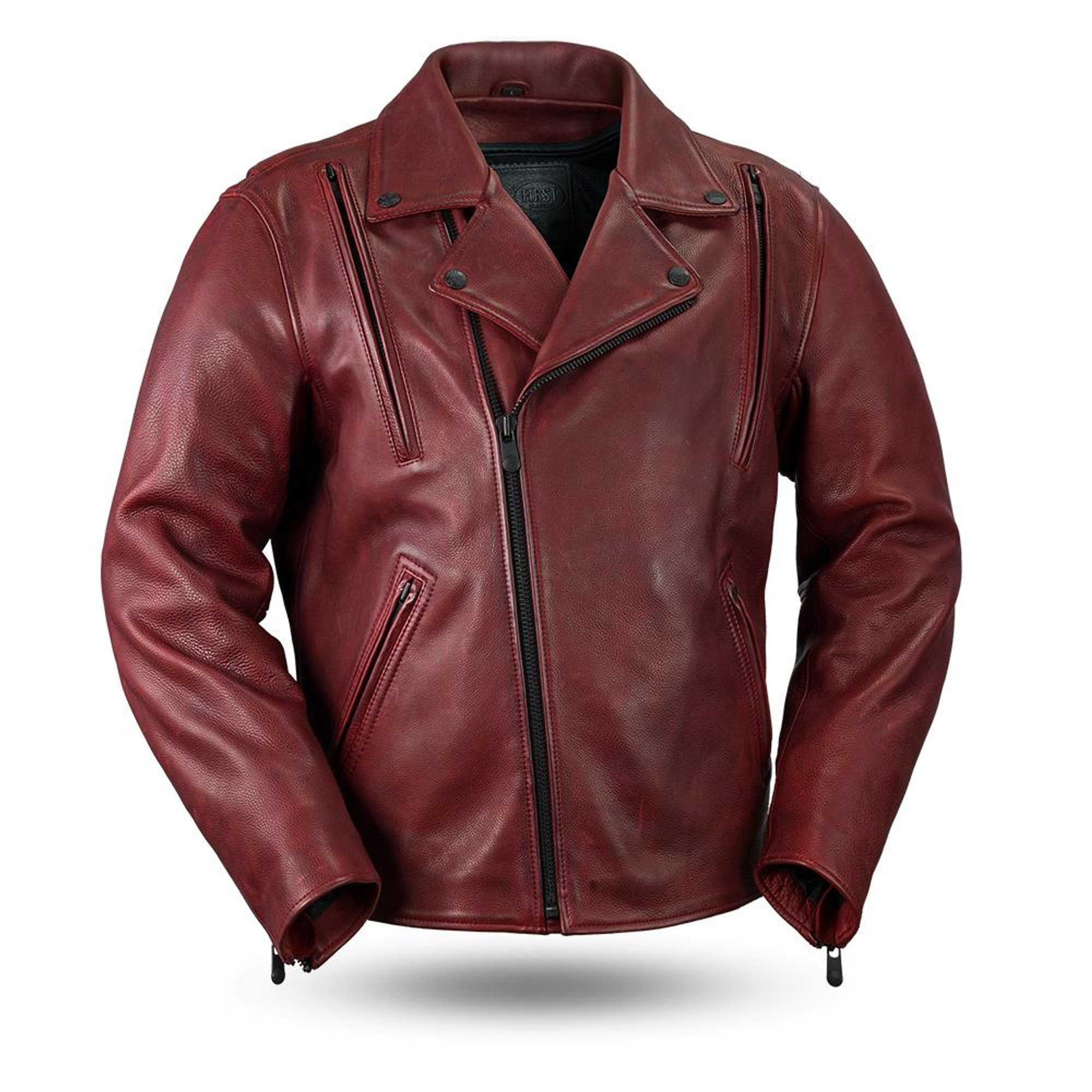 Red leather moto sales jacket men's