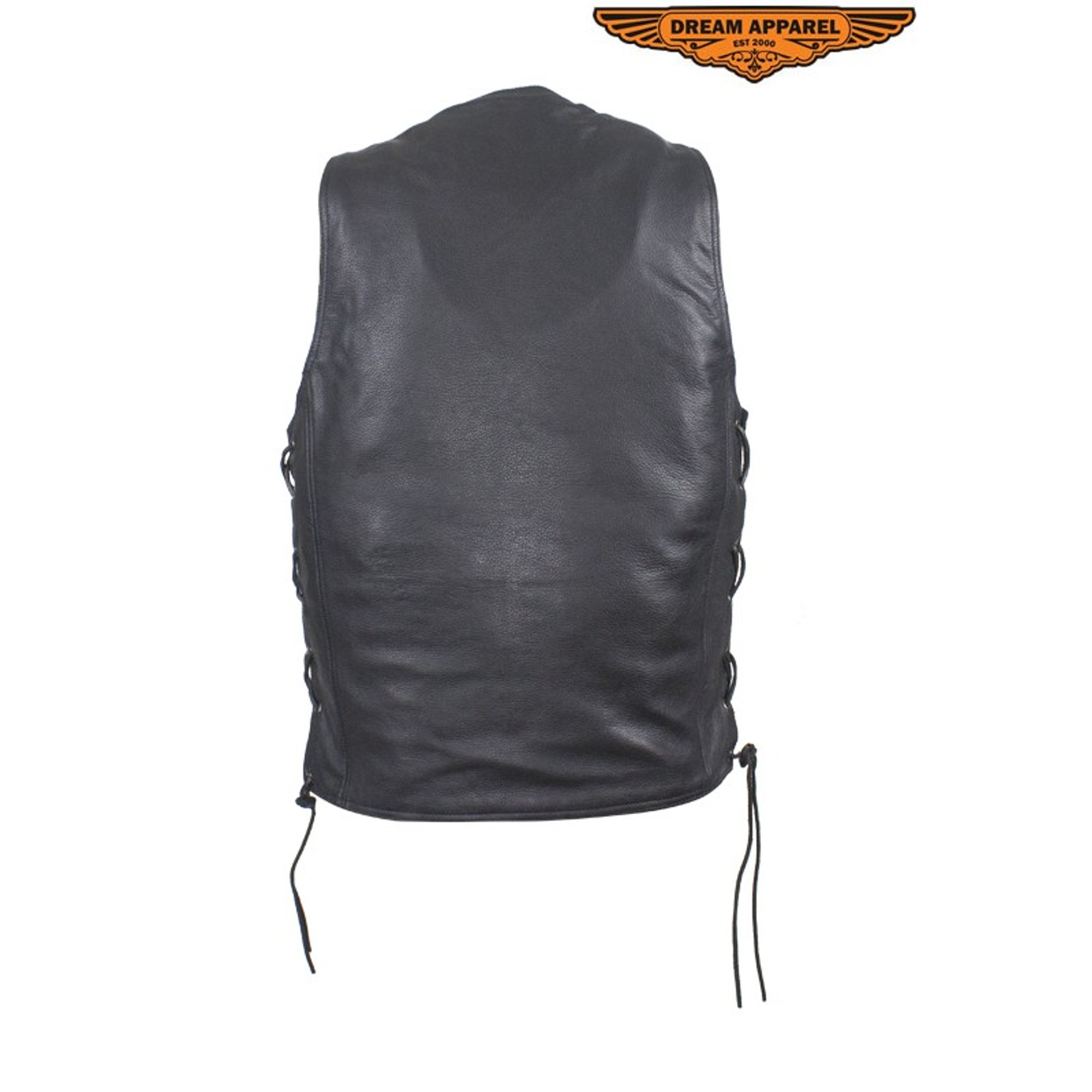Men's Black Side Lace Leather Vest with Patches