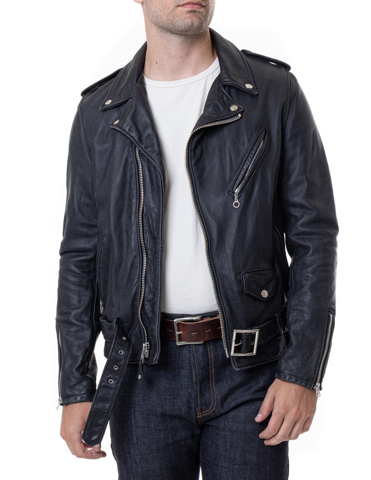 Vintaged Fitted Cowhide Leather Motorcycle Jacket - SUNSET LEATHER