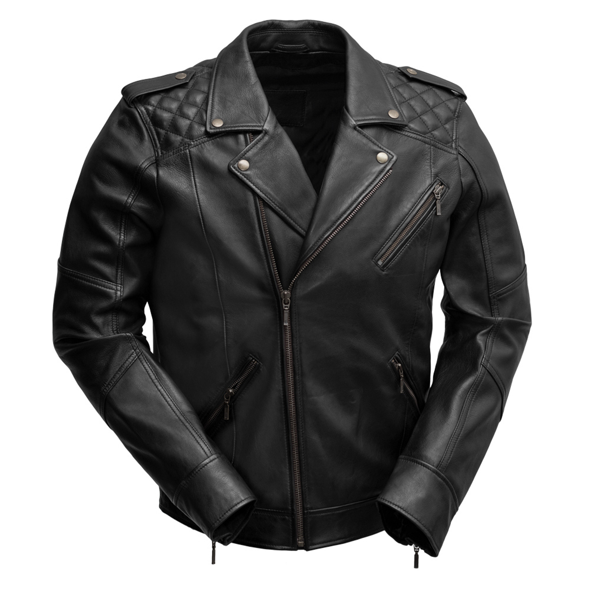 GAVIN Men Leather Quilted Shoulder Stitched Jacket