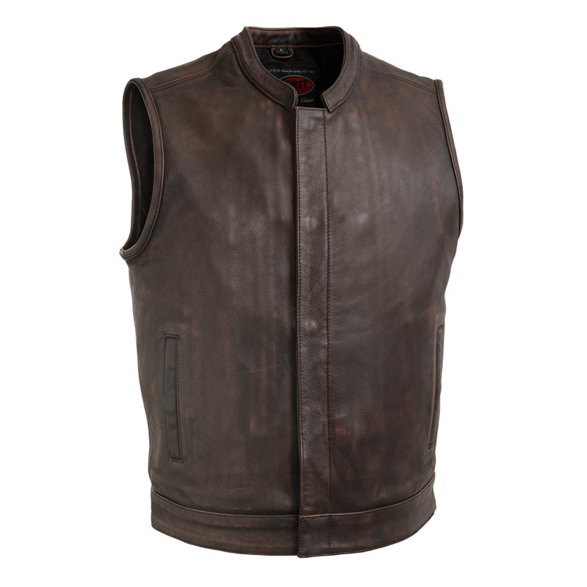 Men's Copper Top Rocker Leather Motorcycle Vest