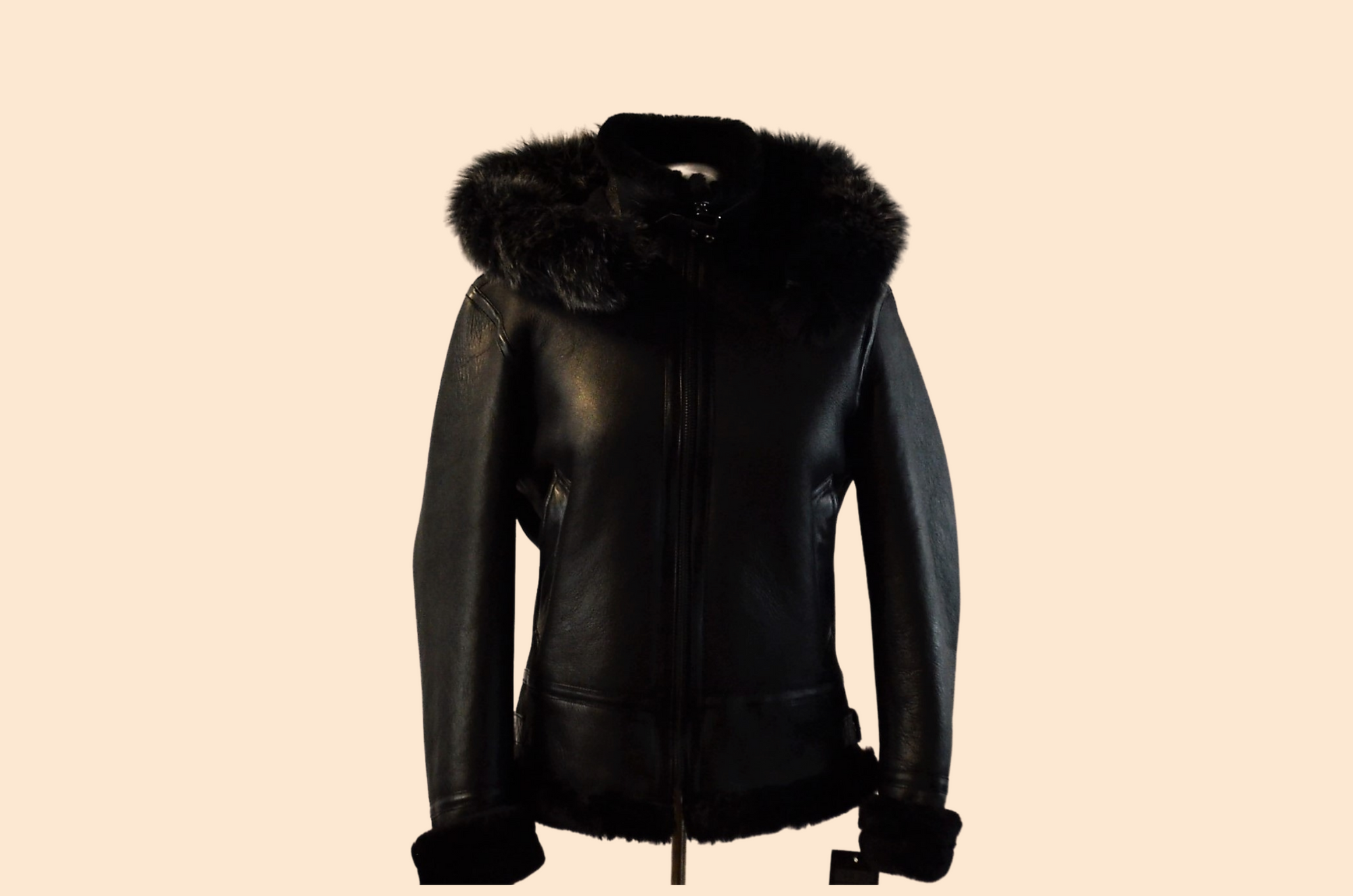 $1690 Designer DIESEL Faux Fur Lined Hooded Shearling Leather Parka Jacket  S