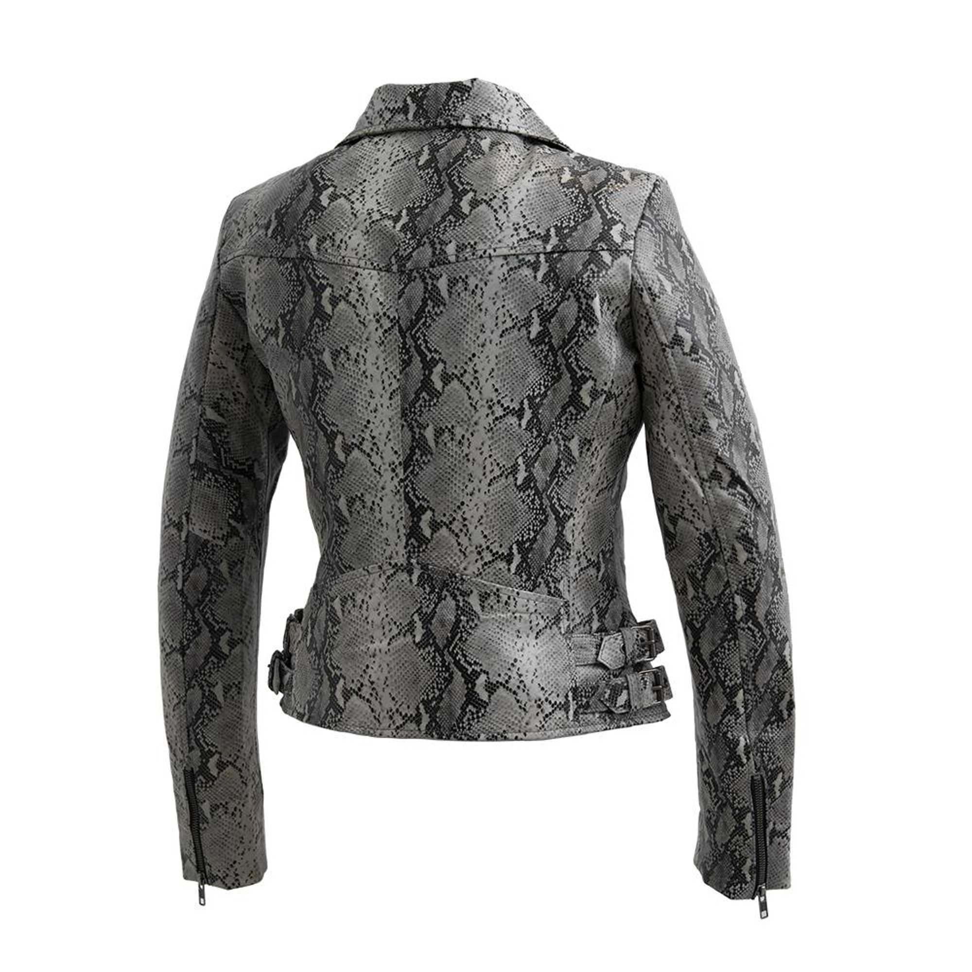 Pure Leather biker jacket in python print