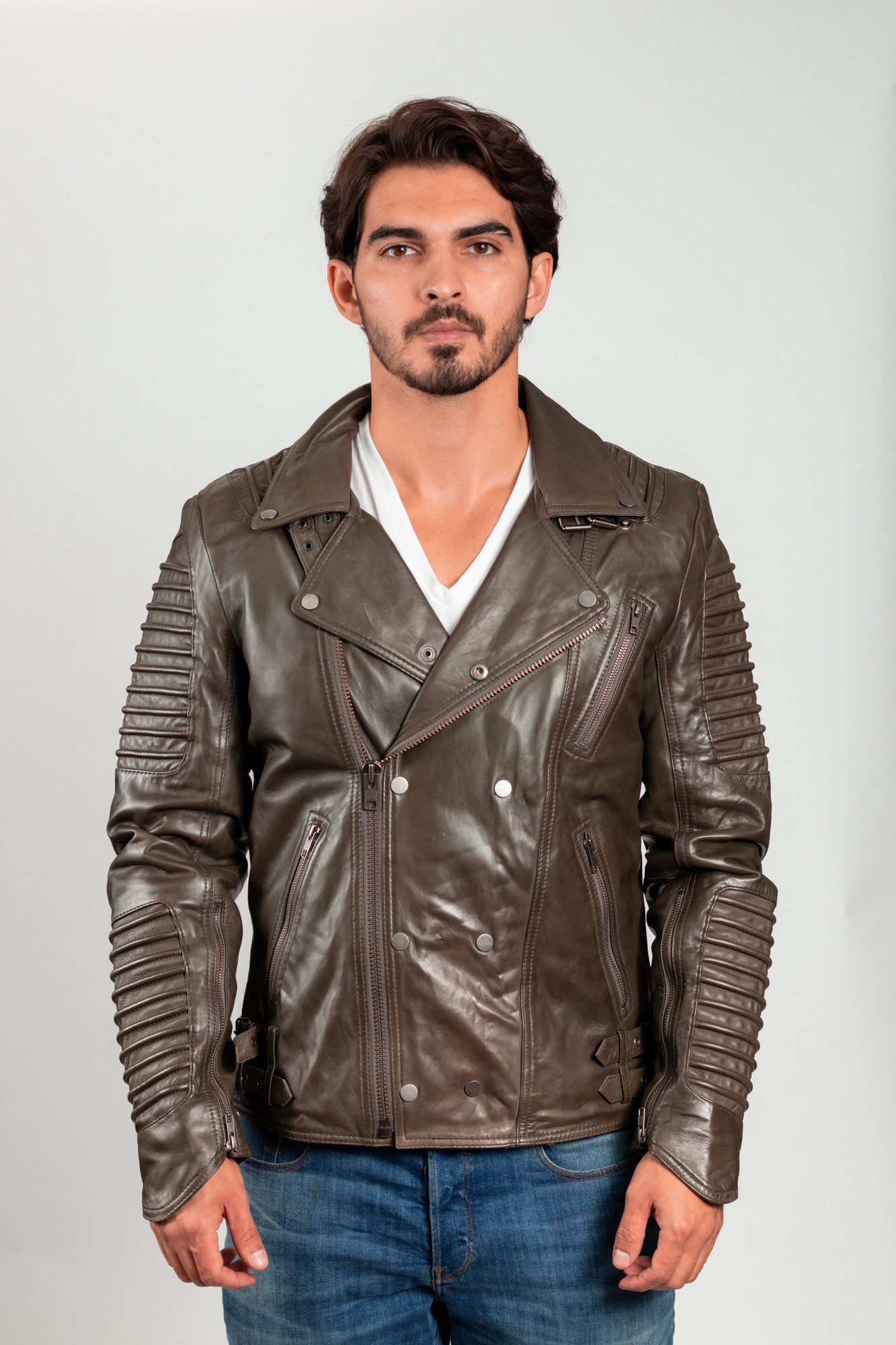 Brooklyn Moto-Inspired Leather Jacket In Olive | SUNSET LEATHER