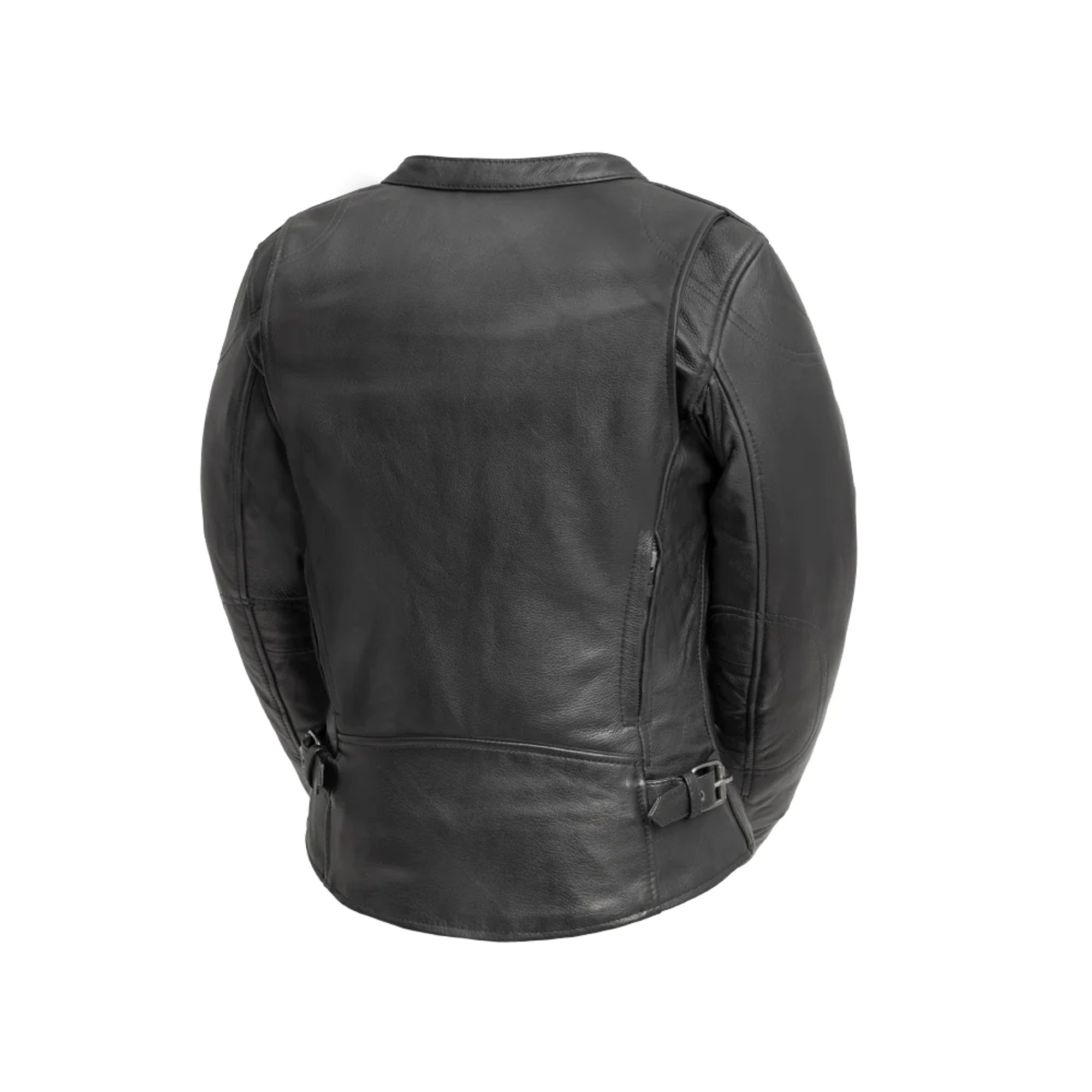 Womens leather motorcycle shop jacket with armor