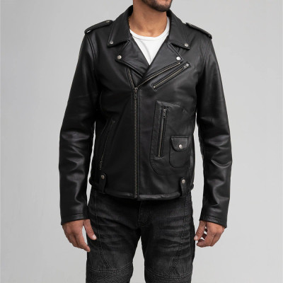 Bold Attitude: Men's Rockstar Style Genuine Black Leather Biker