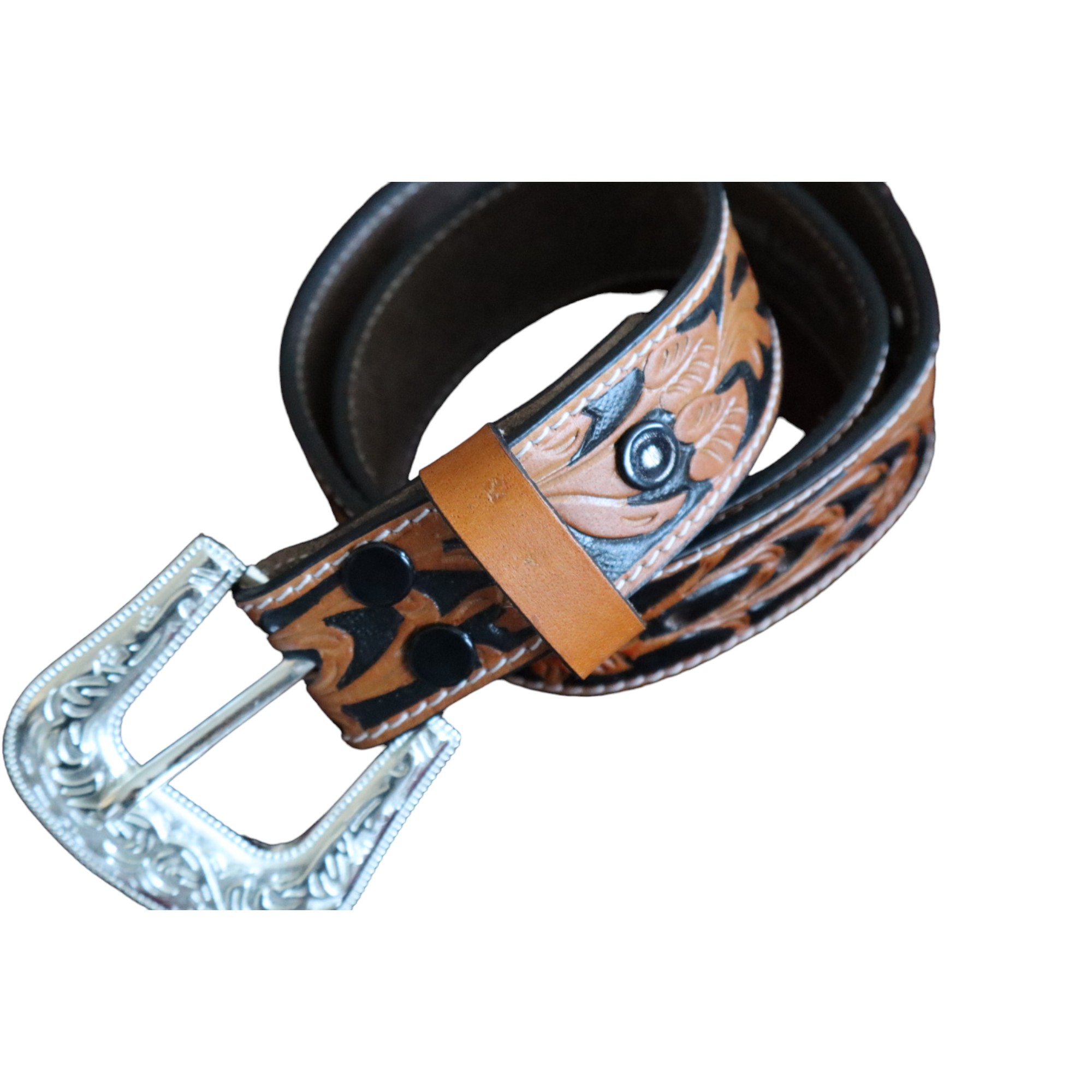 Mens Floral Embossed Western Leather Belt