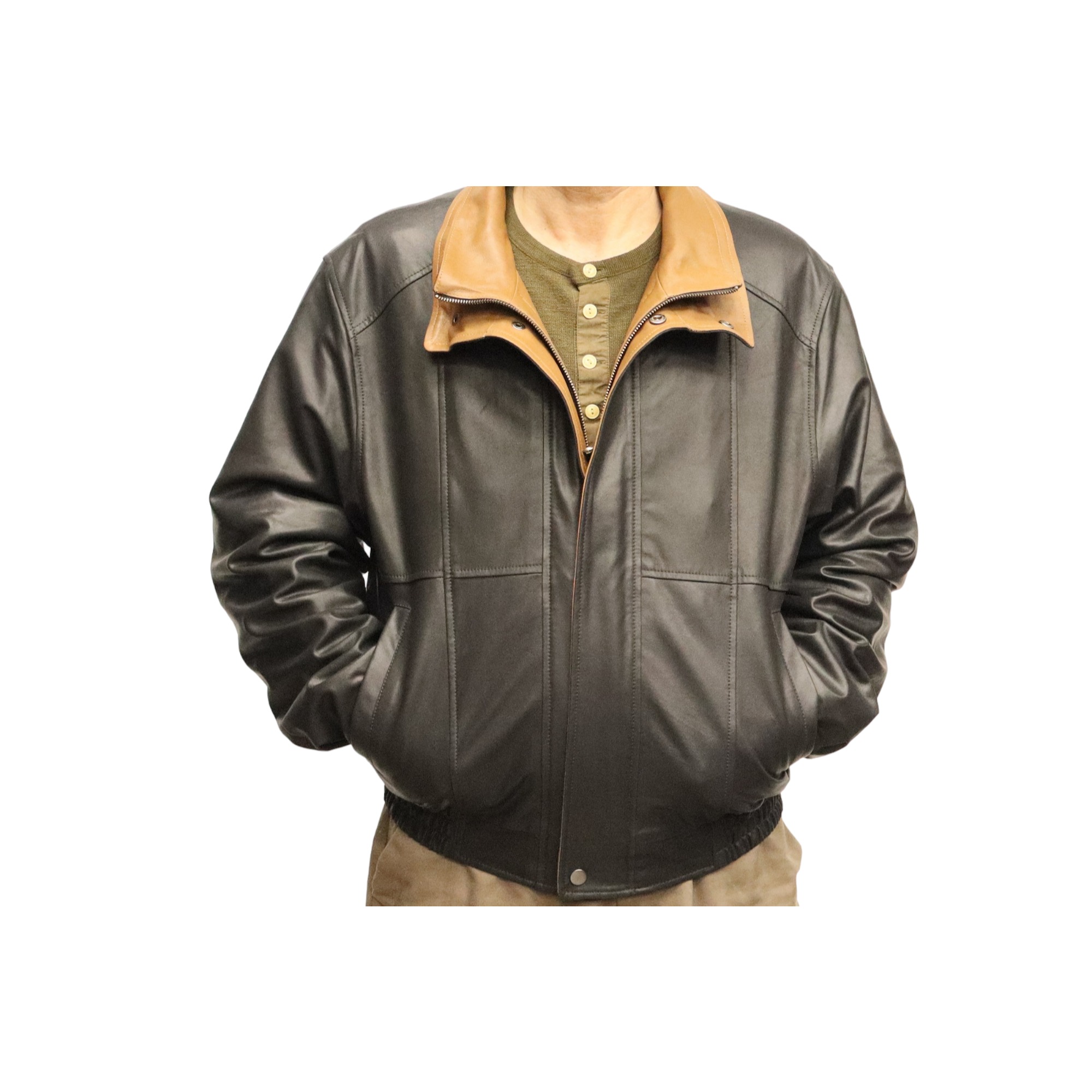 Mens double collar leather jacket