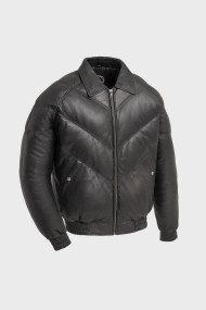 Bomber Goose Down Men's Puffer Leather Jacket 