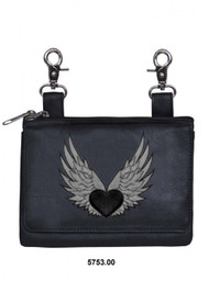 Leather Belt Bag Hip Purse Embroidered Gray Angel Heart