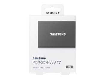 SAMSUNG T7 2TB PORTABLE USB-C SSD, UP TO 1050MBs R/W, GREY, USB-C, 3YR WTY