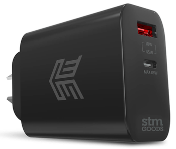 STM 65W DUAL PORT (USB-C & USB-A) POWER ADAPTER (AUNZ) - BLACK