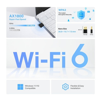 TP-LINK ARCHER AX1800 NANO WI-FI 6 DUAL-BAND USB ADAPTER, 3YR TP-LINK ARCHER AX1800 NANO WI-FI 6 DUAL-BAND USB ADAPTER, 3YR