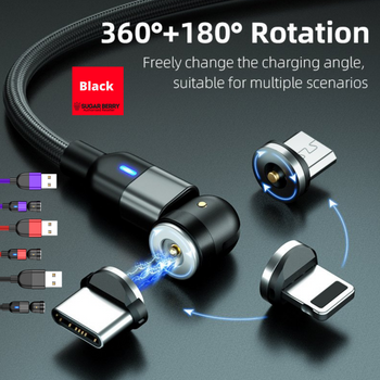 Magnetic Fast Charging Cable 540° Rotating Heads Compatible Charger for IOS & Android Devices [ I Meter - Black ]