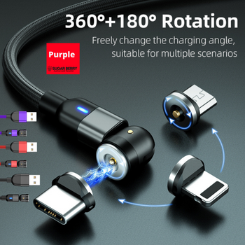 Magnetic Fast Charging Cable 540° Rotating Heads Compatible Charger for IOS & Android Devices [ I Meter Purple]