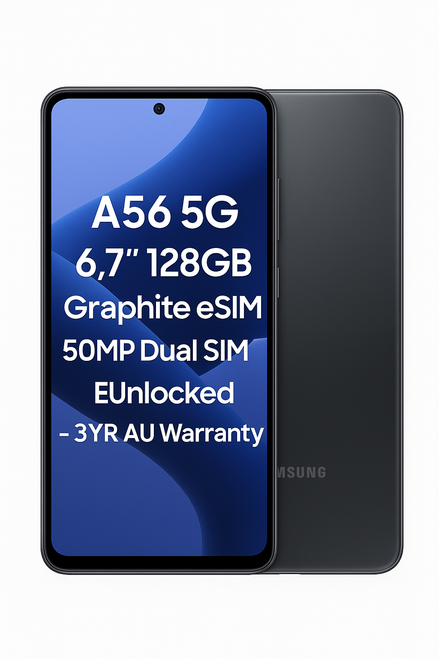 SAMSUNG GALAXY A56, 6.7", 128GB, 5G, 50MP, EE, eSIM, GRAPHITE, 3YR SAMSUNG GALAXY A56, 6.7", 128GB, 5G, 50MP, EE, eSIM, GRAPHITE, 3YR