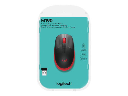 LOGITECH M190 WIRELESS MOUSE PLUG AND PLAY, 2.4GHZ NANO RECEIVER - RED - 1YR WTY LOGITECH M190 WIRELESS MOUSE PLUG AND PLAY, 2.4GHZ NANO RECEIVER - RED - 1YR WTY