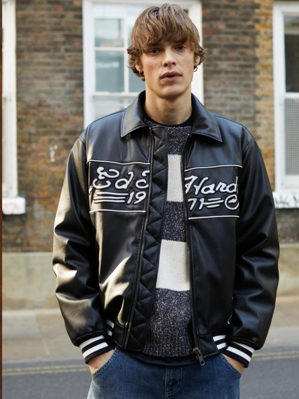 Ed Hardy Black Real Leather Jacket