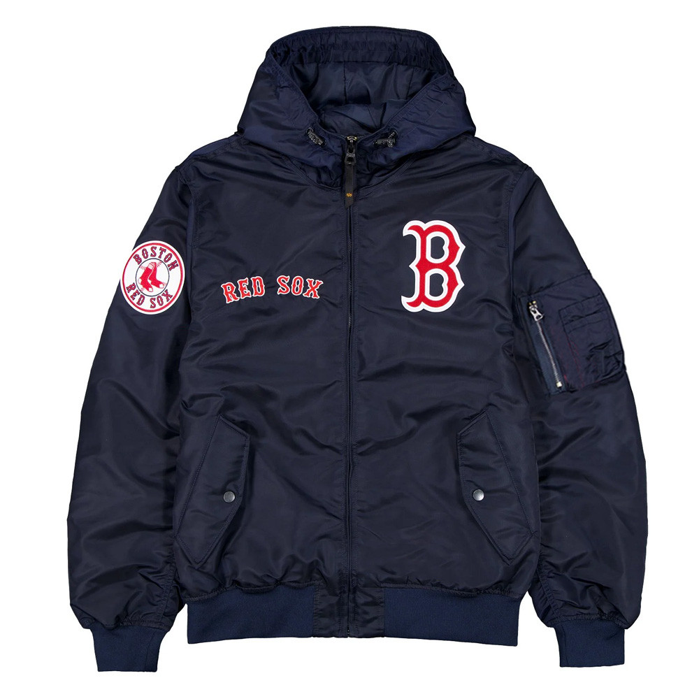 Navy Boston Red Sox Historic L-2B Hooded Bomber Satin Jacket