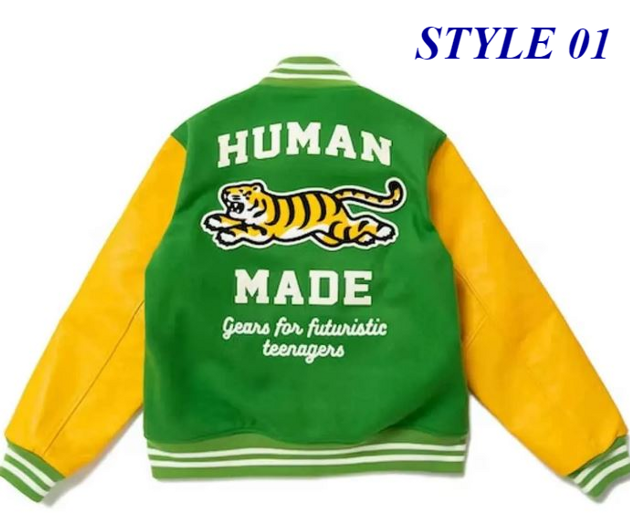 Human Made タイガー レザー スリーブ ベースボール ジャケット Human Made Tiger Varsity Jacket