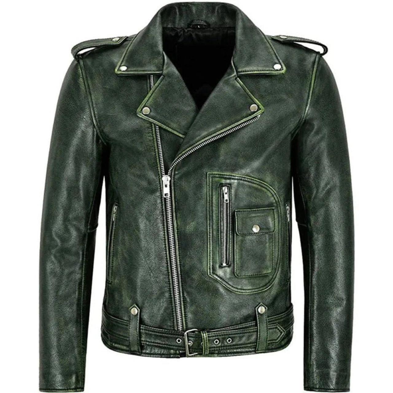 70s Leather Jacket レアカラー 深緑 Men's 70's Jacket Green Classic Collared Blazer Real Cowhide