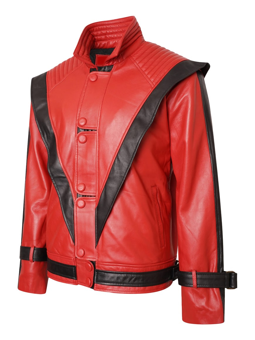 Michael Jackson Red Military Real Leather Jacket