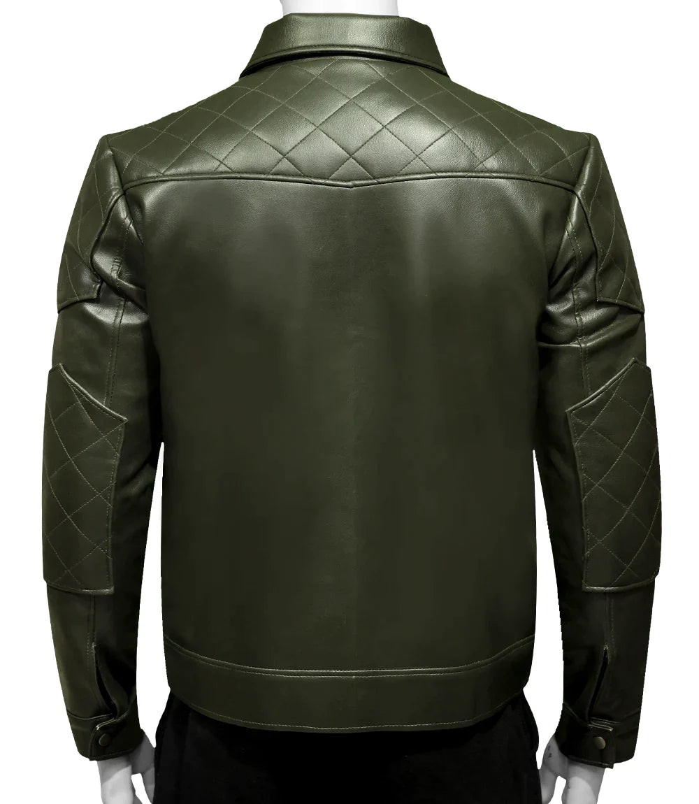 New Mens Olive Green Moto Leather Jacket