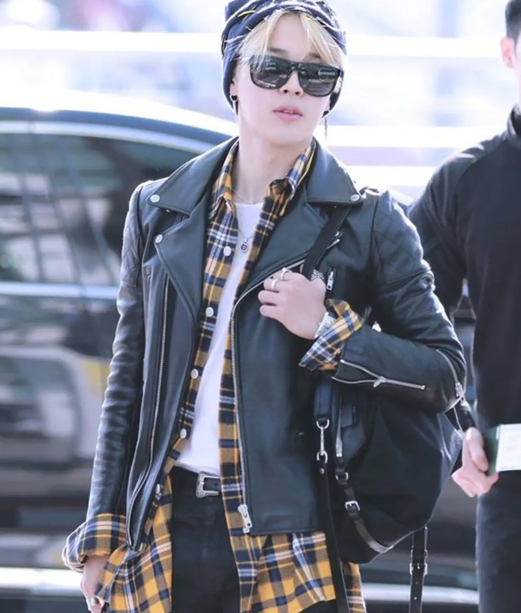 BTS Jimin Black Leather Jacket