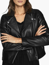 Womens Black Asymmetric Lined Leather Jacket