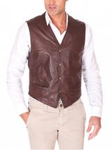 Brown Real leather Biker Vest For Men Brown Real leather Biker Vest For Men