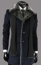 Men's Fur Collar Cashmere Coat